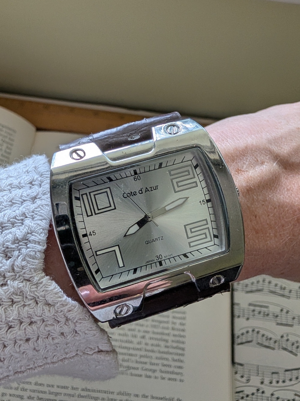 Silvertone Watch with Brown Leather Strap